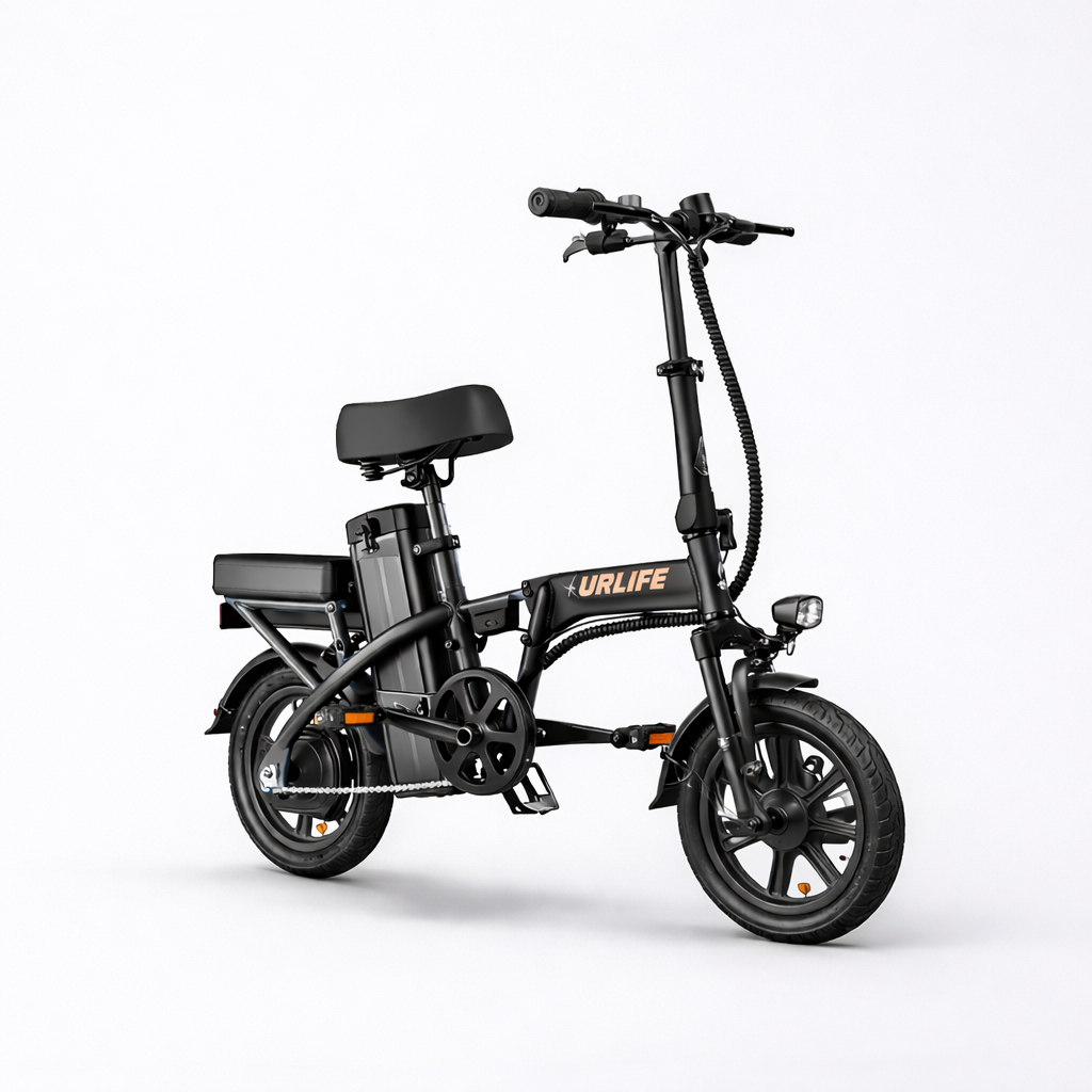 Black electric bike with URLIFE branding on a white background
