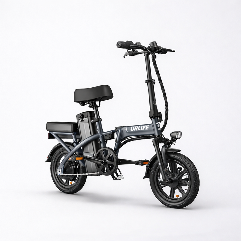 Black electric bike with URLIFE branding on a white background